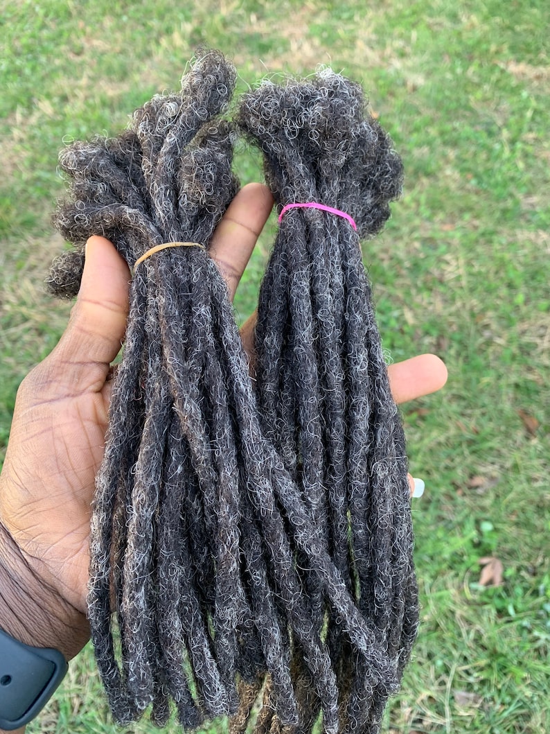 100% Human Hair Dreadlocks Extensions Handmade, Dreadloc, human hair extention locs, Salt & Pepper, 10 Locs per Bundle image 6