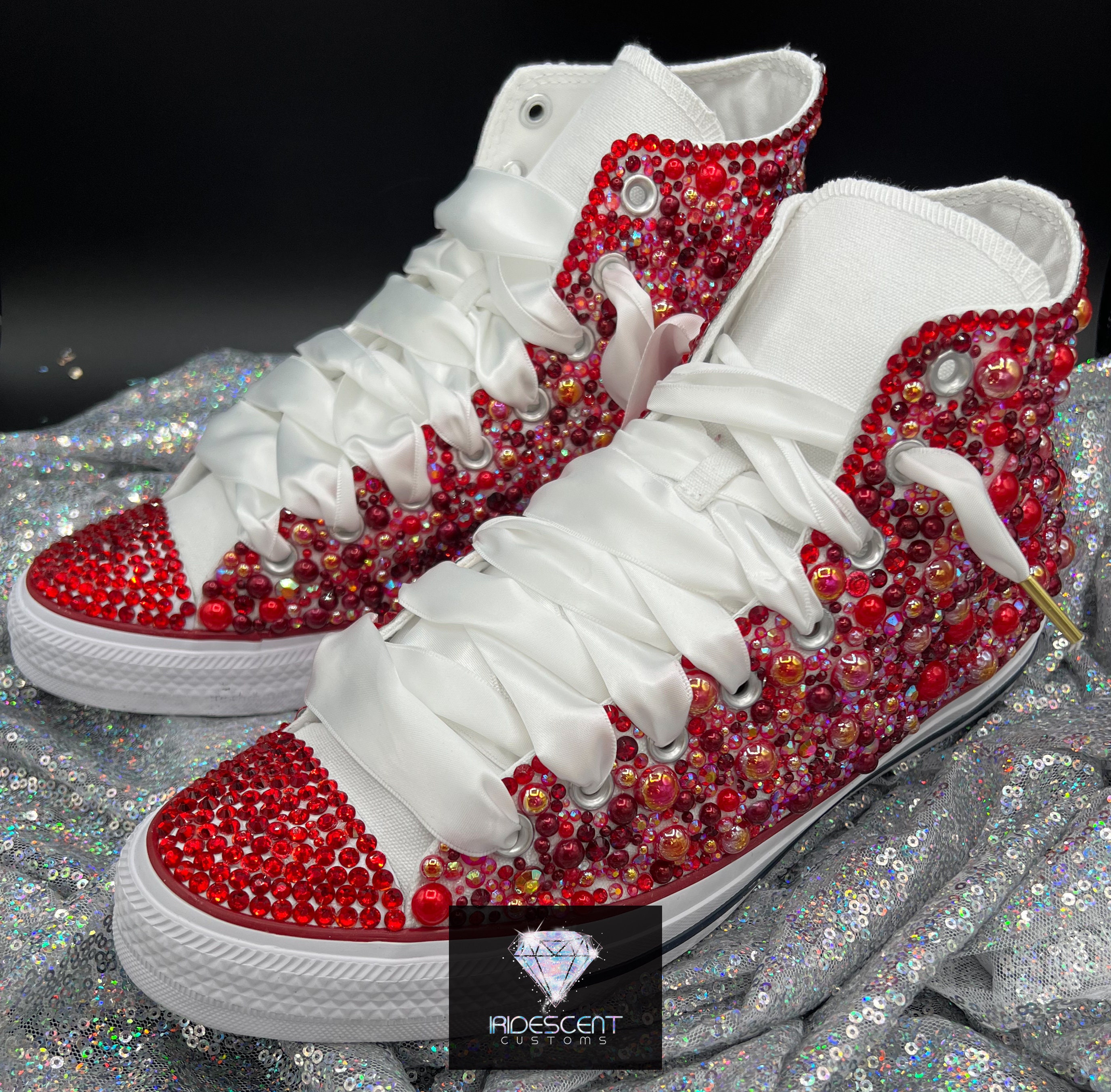 WOMEN Red Bling Converse All Star Chuck Taylor Sneakers LOW TOP 