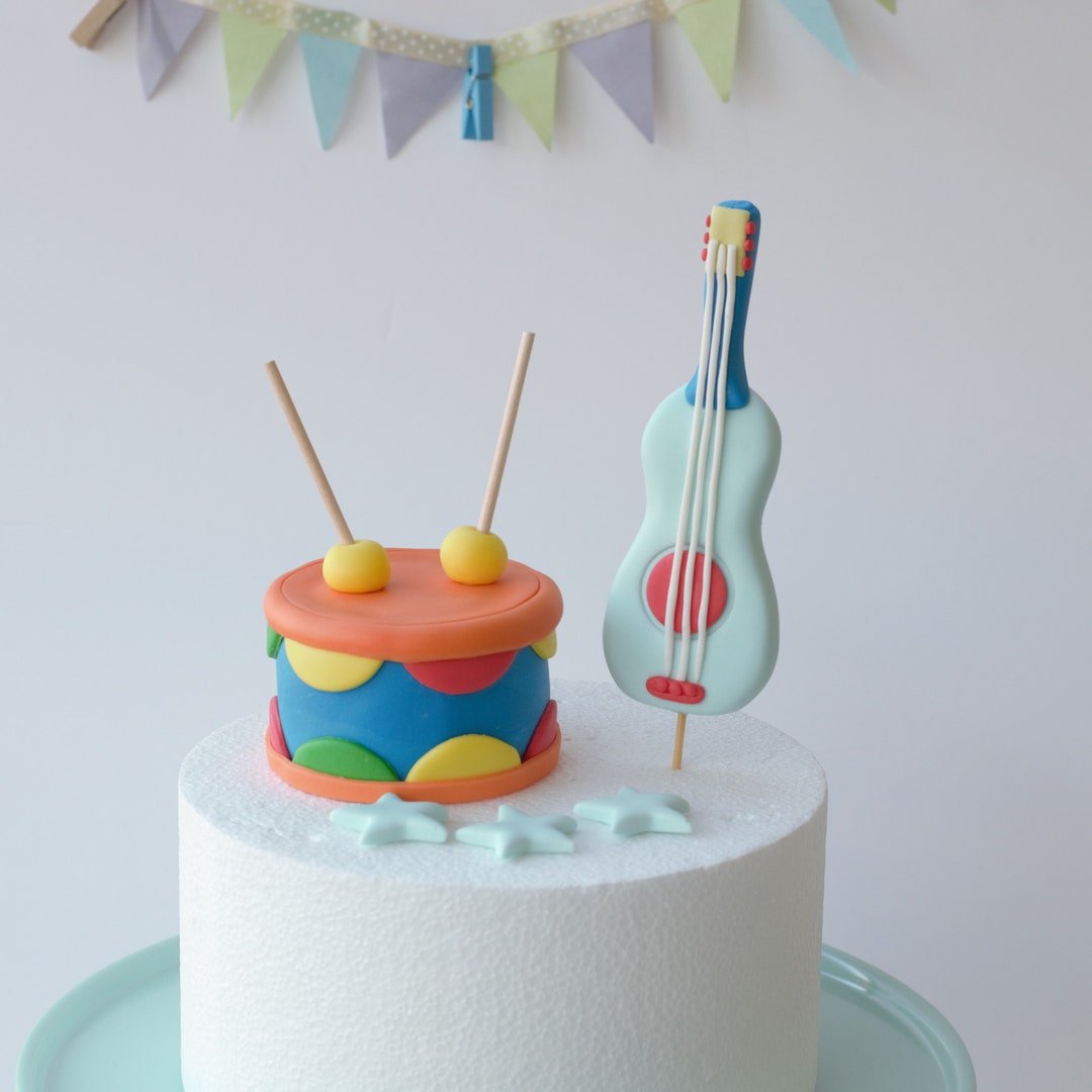 Drum Cake Topper and Guitar Cake Topper for Boy Birthday Cake