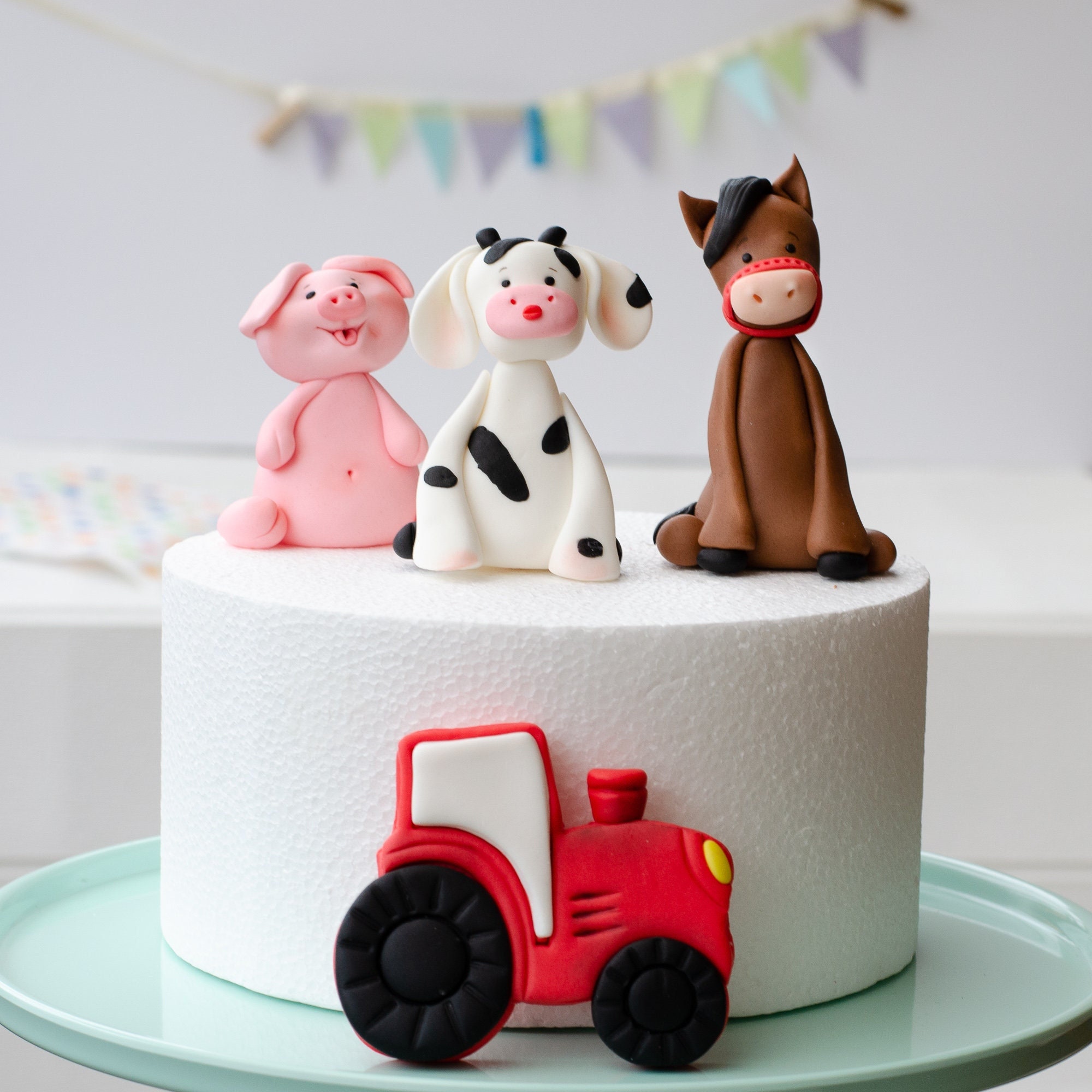 Farm animal, yard, pig, cow, sheep birthday cake topper, personalised name,  age