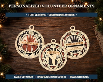 Personalized Volunteer Wood Ornament, Single or Double Layer Christmas Keepsake