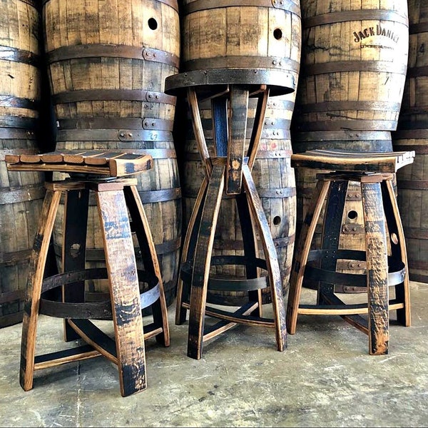 Whiskey Barrel Bar Set - Swiveling Bar Stools with Bar Table
