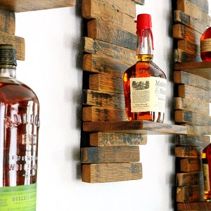 Whiskey Barrel Decor Shelves - Bourbon Whiskey Bottle Display Units - Wall Hanging Reclaimed Barrel Wood Shelvings - Upcycled Oak Wall Art