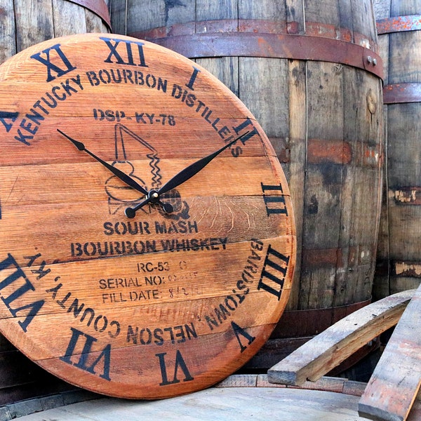 Whiskey Barrel Head Clock: Rustic Bourbon Den Decor - 21"