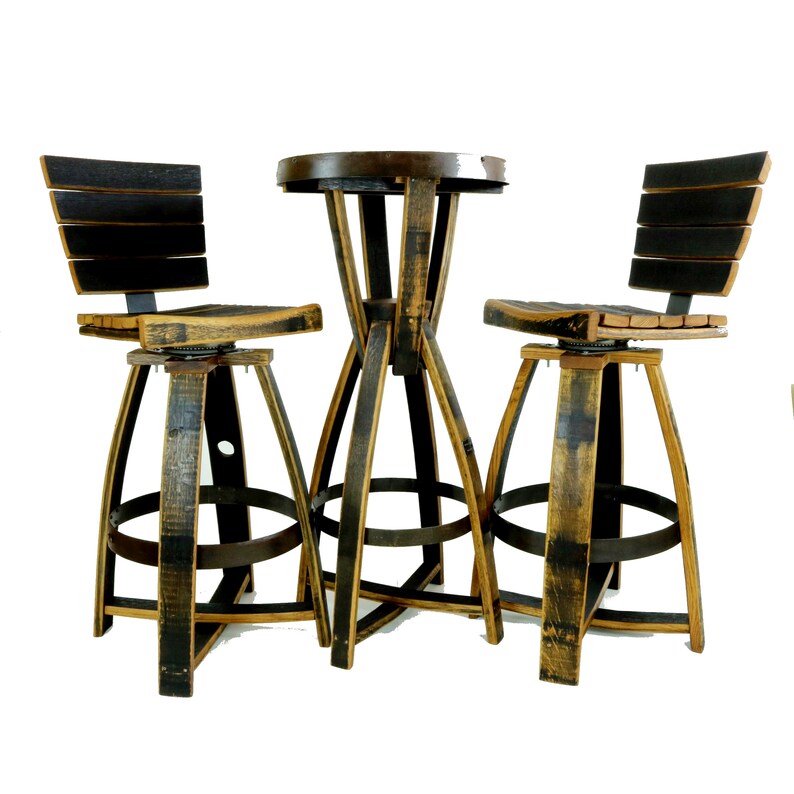Whiskey Barrel Bar Set Stools With Swivels and Backrest Etsy