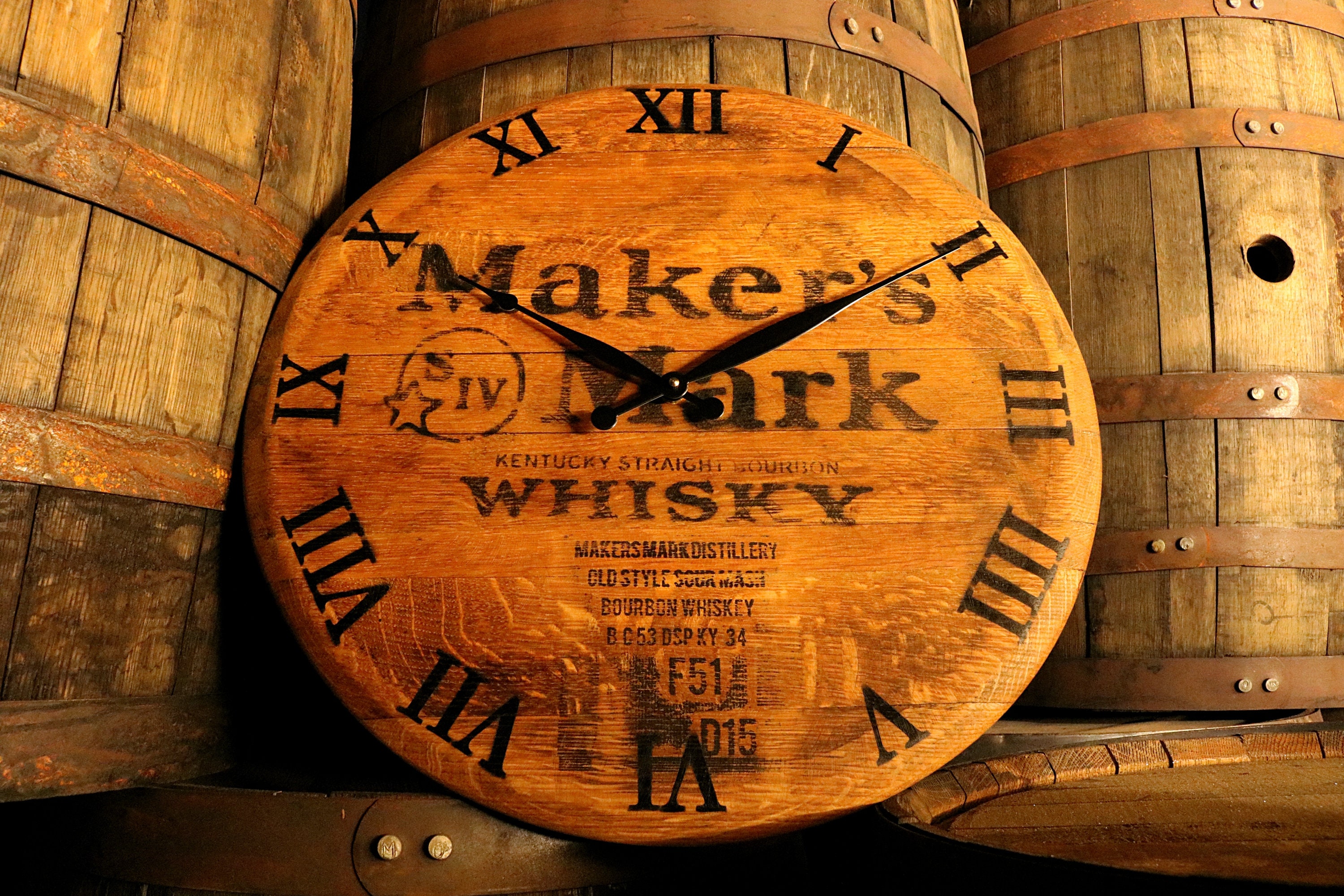 Maker's Mark Bourbon Whiskey Barrel Wall Hanging Clock Etsy