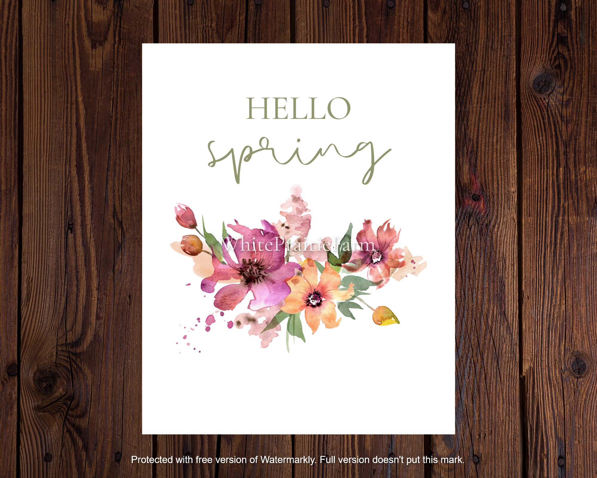 Hello Spring Floral Printable Sign | Digital Download Flower Print ...