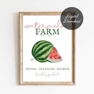 Watermelon Farm Printable Sign | Digital Download Watermelon Print | 8x10 Summer Farmhouse Printable