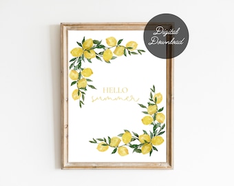 Lemon Summer Printable Sign | Digital Download Lemon Print | 8x10 Summer Farmhouse Printable
