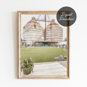 Magnolia Silos Waco Texas Digital Painting Printable | 8x10 Digital Download Print