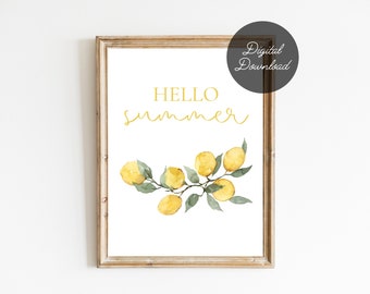 Lemon Summer Printable Sign | Digital Download Lemon Print | 8x10 Summer Farmhouse Printable