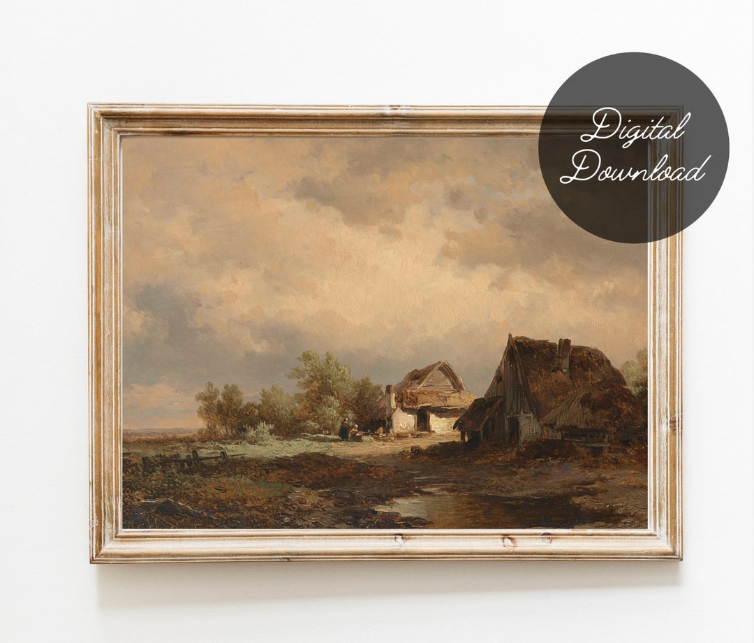 Vintage Cottage Barn Landscape Digital Painting Printable | 8x10 Art ...