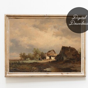 Vintage Cottage Barn Landscape Digital Painting Printable | 8x10 Art Digital Download Print
