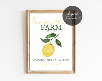Lemon Tree Farm Printable Sign | Digital Download Lemon Print | 8x10 Summer Farmhouse Printable