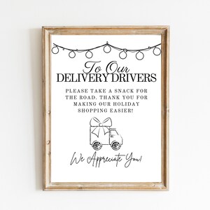 Lieferung Fahrer Thank You Snack Schild | Druckbares Schild | Digitaler Download Druck
