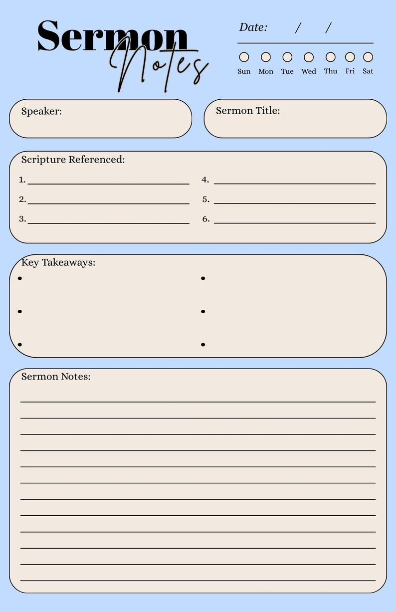 Ser Man Notes.pdf Sermon Notes Printable PDF | Church Notes Template | Bible Study ...