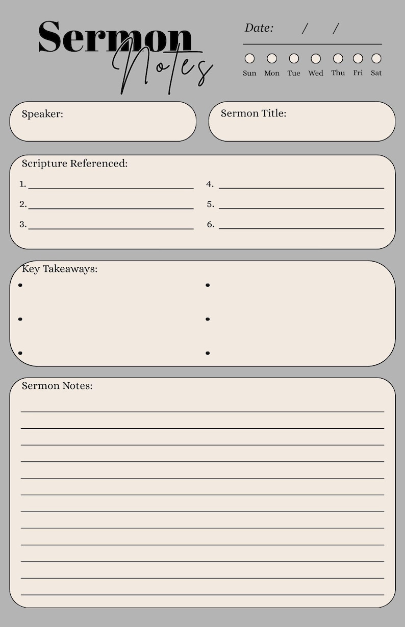 Sermon Notes Printable PDF | Church Notes Template | Bible Study ...