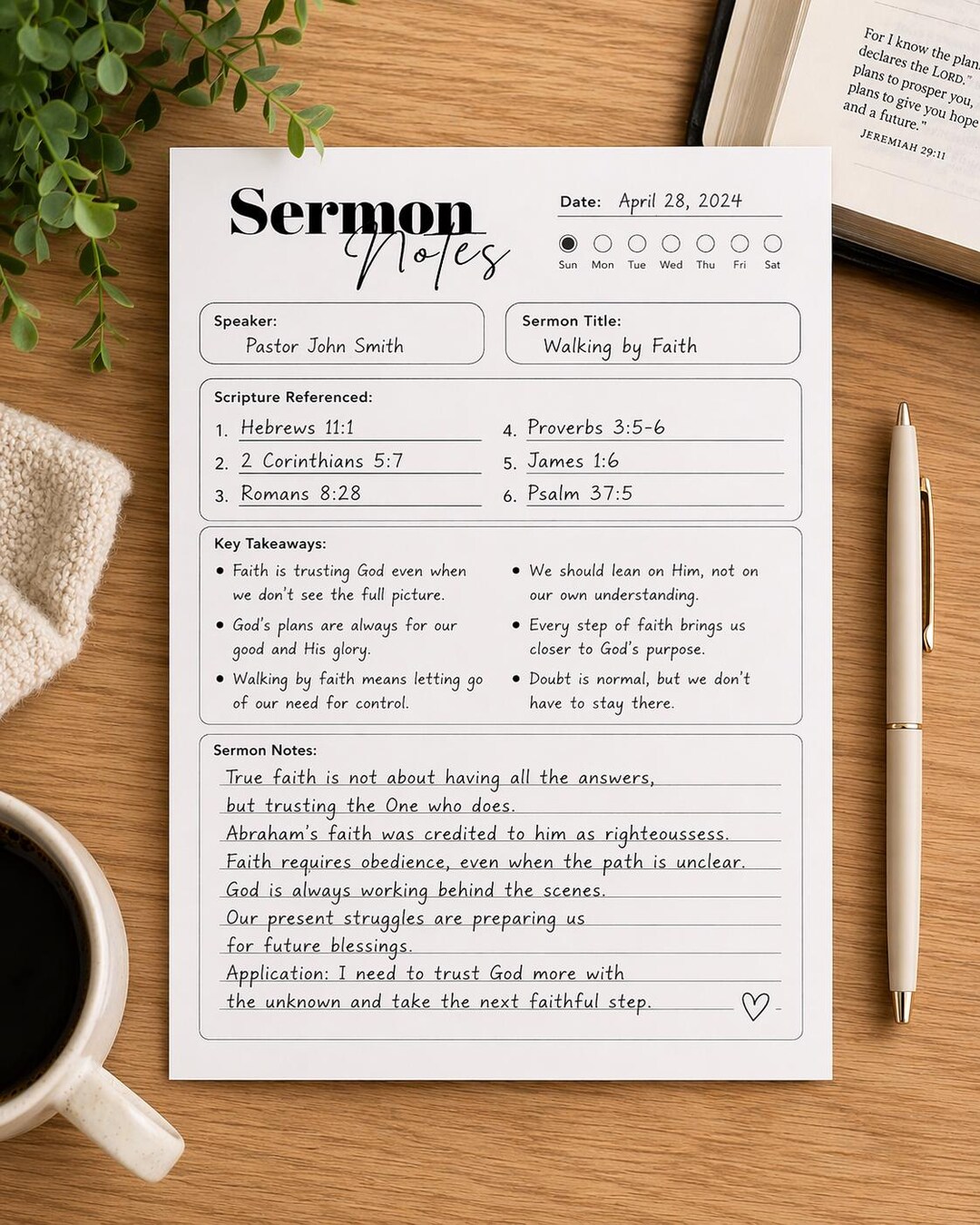 Sermon Notes Printable PDF | Church Notes Template | Bible Study ...