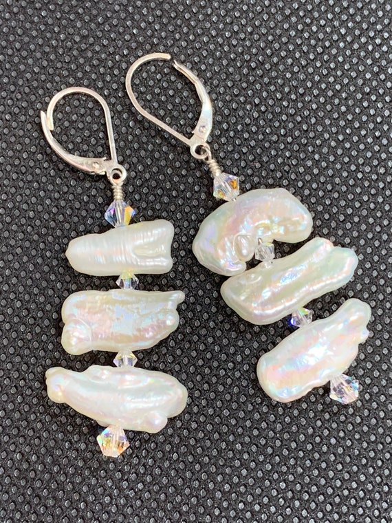 Silver Peacock Cultured Freshwater Pearl and Swarovski(R) Crystal Earrings Silver Peacock Cultured Freshwater Pearl and Swarovski(R) Crystal Earrings