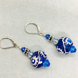 Hand painted beads, Earrings,Swarovski Crystal,Sterling Silver, Christmas Gifts, For Her, Birthday, Anniversary,For Mom, Handcrafted Jewelry