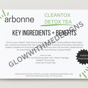 Arbonne | CleanTox | Detox-thee | Voorbeeldkaarten | Direct downloaden | Digitaal bestand | Afdrukbaar | Downloaden en afdrukken | Gloed met mij