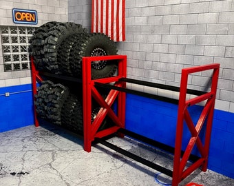 3D Printed RC Tire Rack: 1/10 & 1/24 Scale Garage Diorama