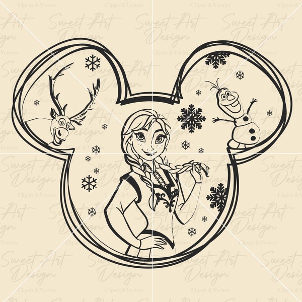 Princess Anna In Mouse Ears SVG, Mouse Head SVG, Frozen Elsa Anna Sven Olaf, Disneyy Princess SVG, Vinyl Cut File, Svg, Pdf, Png Design File