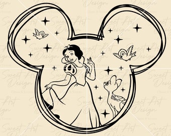 Princesa Blancanieves SVG, Cabeza de Ratón SVG, Princesa Disneyy SVG, Personalizar Regalo Svg, Archivo de Corte de Vinilo, Svg, Pdf, Jpg, Png Archivo de Diseño Imprimible