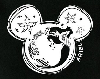 La sirenetta principessa Ariel per sfondo scuro SVG, testa di mouse SVG, orecchie di mouse, Disneyy Princess SVG, file di taglio in vinile, Svg, file Pdf