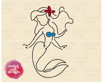 La Sirenetta Principessa Ariel SVG, Testa di Topolino SVG, Orecchie di Topolino, Principessa Disney SVG, File di taglio in vinile, Svg, Pdf, File di progettazione stampabile Png