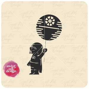 Baby Dart Vader With Death Star Balloon SVG, Star Wars SVG, Customize Gift Svg, Vinyl Cut File, Svg, Pdf, Jpg, Png, Ai Printable Design File
