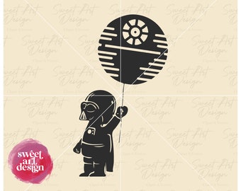 Baby Dart Vader With Death Star Balloon SVG, Star Wars SVG, Customize Gift Svg, Vinyl Cut File, Svg, Pdf, Jpg, Png, Ai Printable Design File