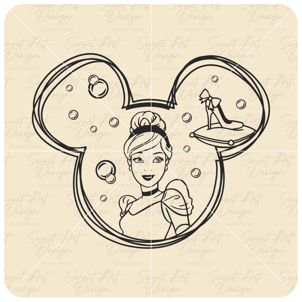 Cinderella Princess For Light Back SVG, Mouse Head SVG, Disneyy Princess SVG, Customize Gift Svg, Vinyl Cut File, Svg, Pdf, Png Design File