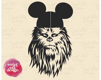 Chewbacca SVG, Chewie With Mouse Ears SVG, Star Wars Svg, Family Trip SVG, Customize Gift Svg, Vinyl Cut File, Svg, Pdf, Png Printable File