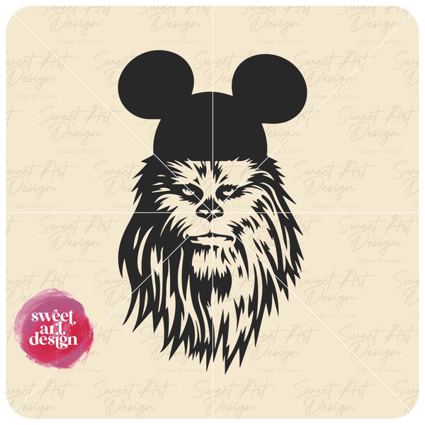 Chewbacca SVG, Chewie With Mouse Ears SVG, Star Wars Svg, Family Trip SVG, Customize Gift Svg, Vinyl Cut File, Svg, Pdf, Png Printable File
