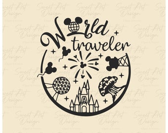 World Park SVG, Castle Park Mouse SVG, World Traveler SVG, Customize Gift Svg, Vinyl Cut File, Svg, Pdf, Jpg, Png, Ai Printable Design Files