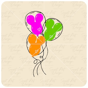 Three Colorful Mouse Balloons SVG Mouse SVG, Family Vacation SVG, Customize Gift Svg, Vinyl Cut File, Svg, Pdf, Jpg, Png, Ai Printable Files