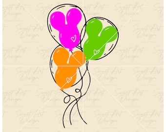 Three Colorful Mouse Balloons SVG Mouse SVG, Family Vacation SVG, Customize Gift Svg, Vinyl Cut File, Svg, Pdf, Jpg, Png, Ai Printable Files