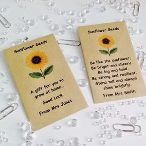 Sunflower Seeds Personalised from Teacher to Pupil Student Class School End of Term Leaving Gift Present Children Nursery Preschool Primary