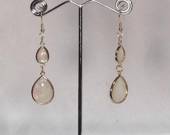Mother of Pearl Double Teardrop Earrings - Silver or Gold