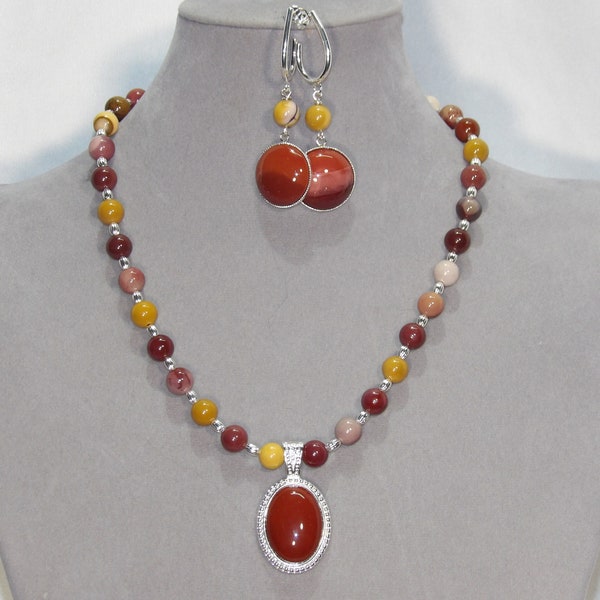 Mookaite Jasper Pendant, Necklace, and Earring Set