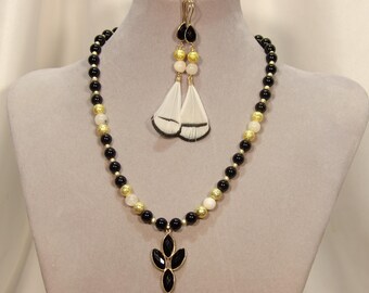 Choice of Dramatic Black Onyx and White Agate Necklace, Pendant, and Earring Sets
