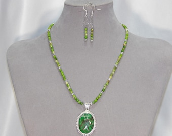 Jasper Sea Sediment Pendant, Necklace and Earring Set