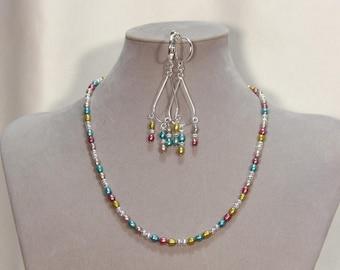 Multi Color Cultured Pearl Necklace and Earring Sets