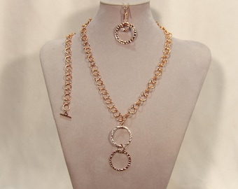 Copper Circles Necklace, Pendant, Bracelet, and Earring Set