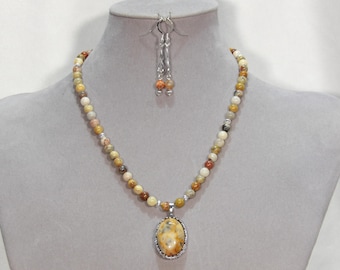 Lace Agate Pendant, Necklace, and Earring Set