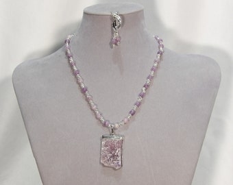 Unique Purple Lepidolite Necklace and Earring Set