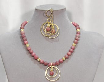 Choice of Rhodonite Circles Necklace and Earring Set