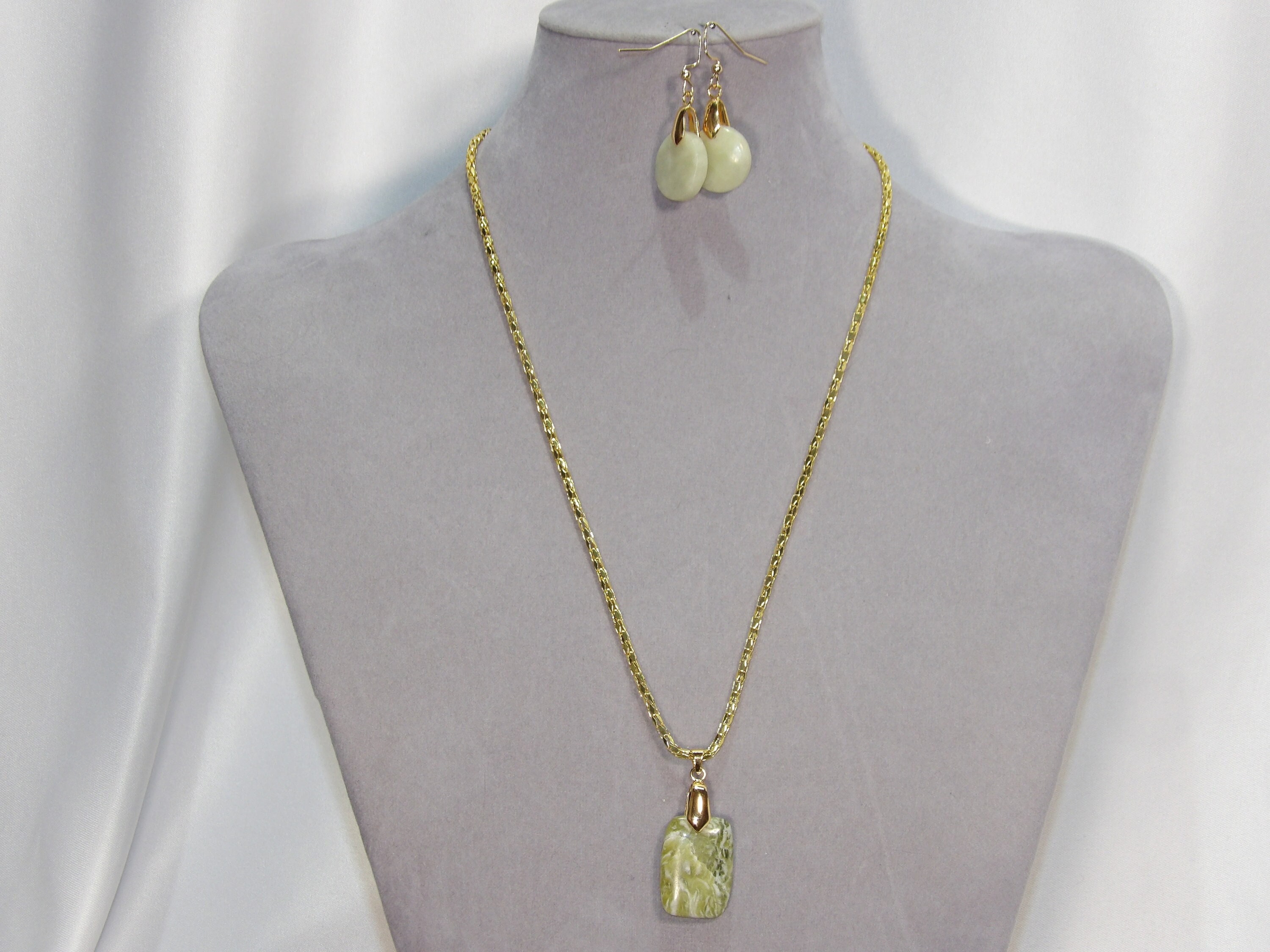 Jasper Pendant, Necklace and Earring Set - Choice of Silver or Gold
