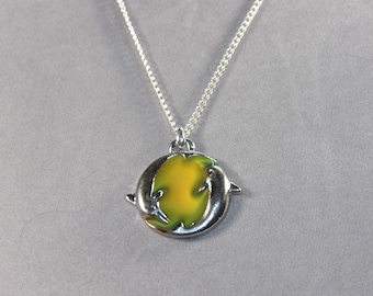 Color Change Dolphin Pendant, Necklace and Abalone Earrings